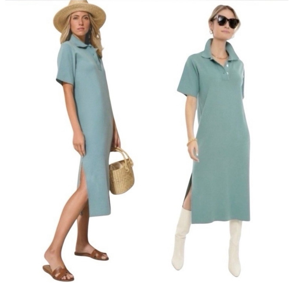 Tuckernuck Channing Polo Midi Dress Sage Green Knit Short Sleeve XS